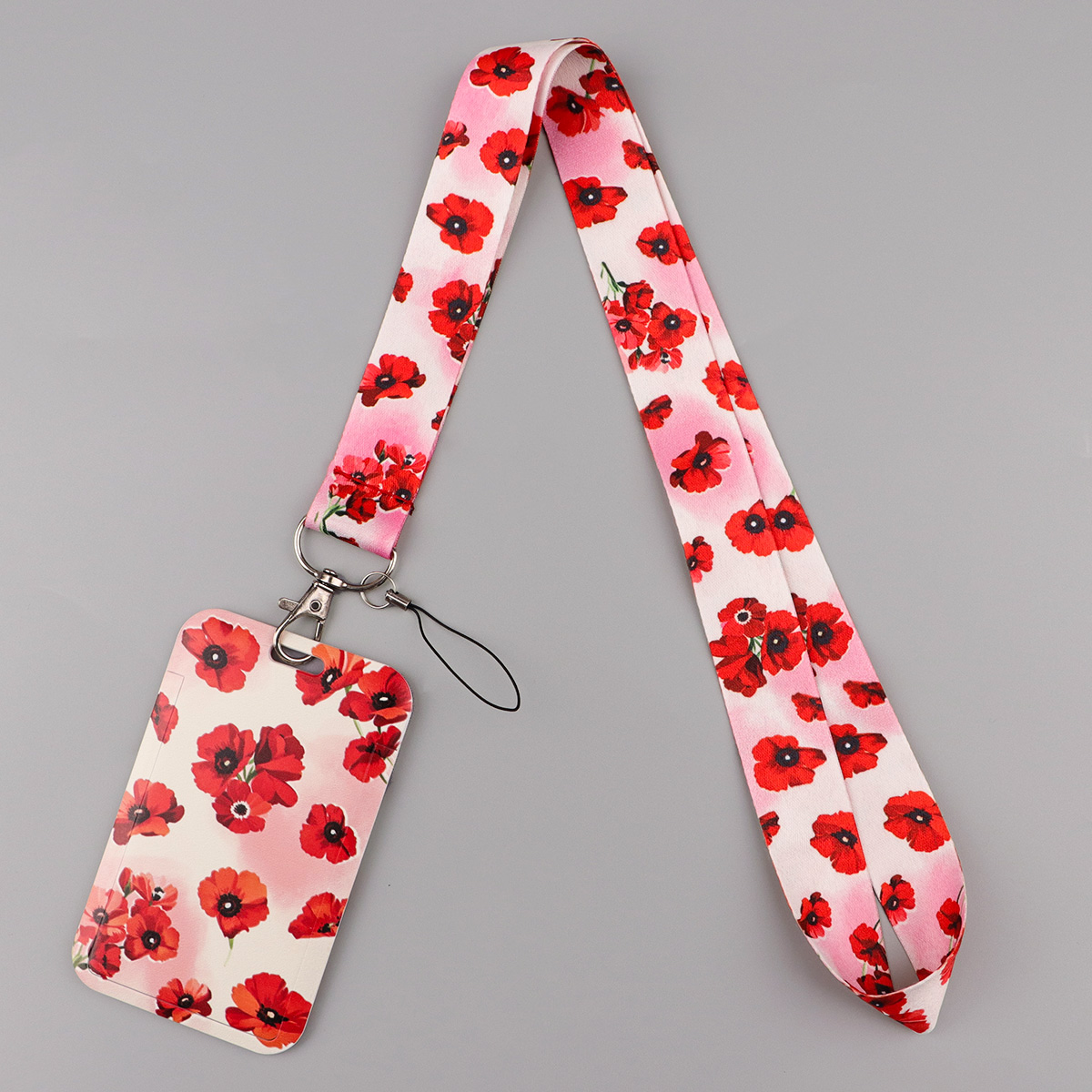 Red Flowers Lanyard with ID Ca - Phone Accessories Business 评论和价格